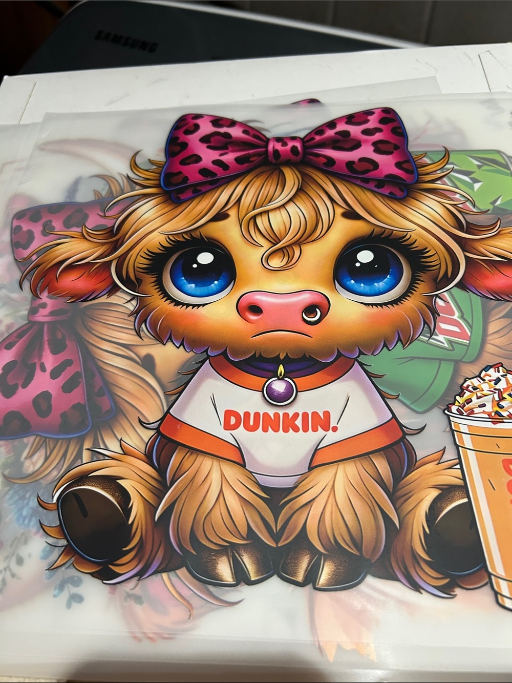-Inspired Cute Cow Art Print in Pink Bow
